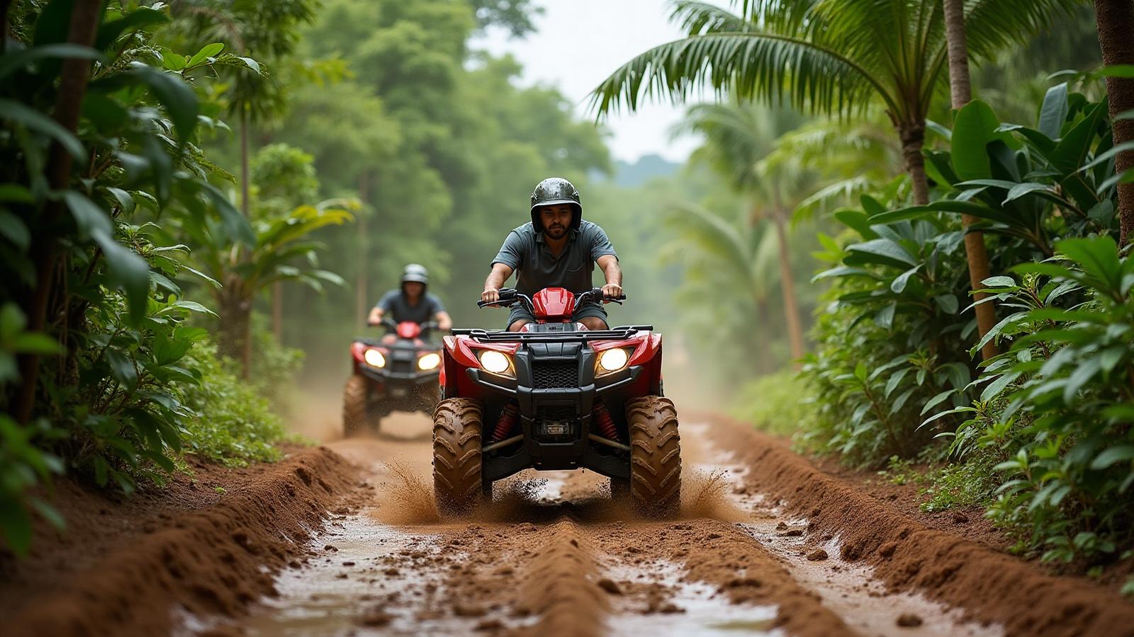 ATV adventure tour in Yucatan jungle with riders on off-road vehicles