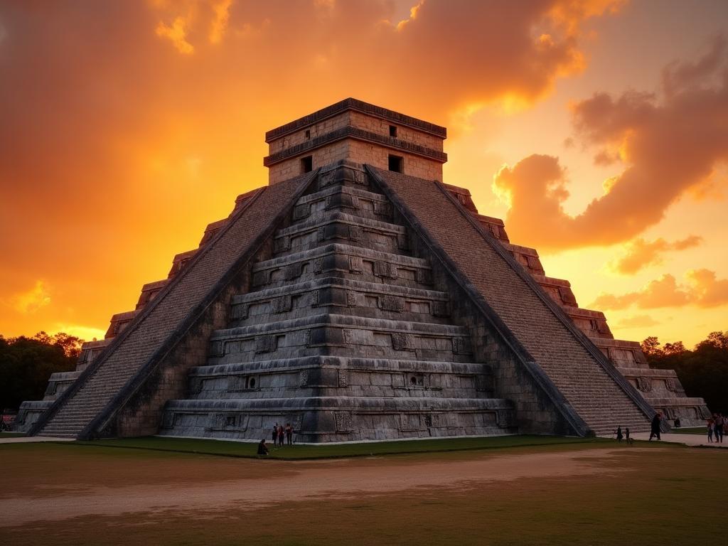 Pirámide de Kukulkán al atardecer en Chichén Itzá