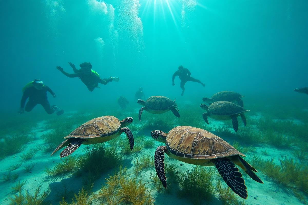 Sea turtles swimming in Akumal bay
