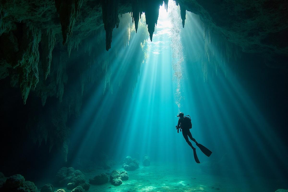 Underwater cenote cave diving