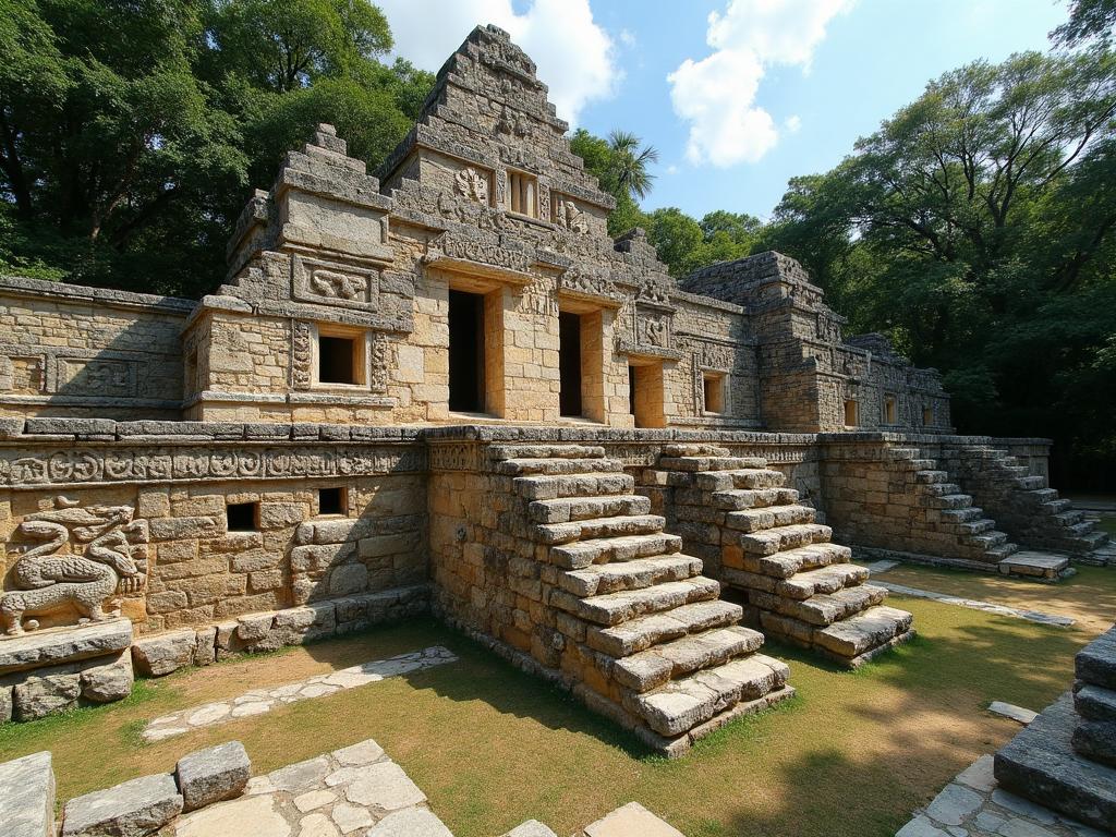 Ek Balam intricate stone carvings and jaguar motifs