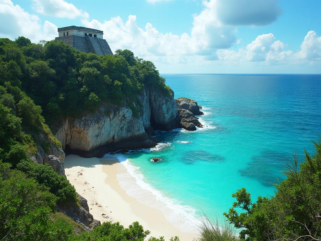 Tulum Mayan ruins overlooking turquoise Caribbean Sea
